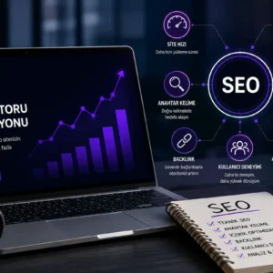 SEO performans optimizasyonu, teknik SEO ve organik trafik stratejilerini anlatan modern infographic